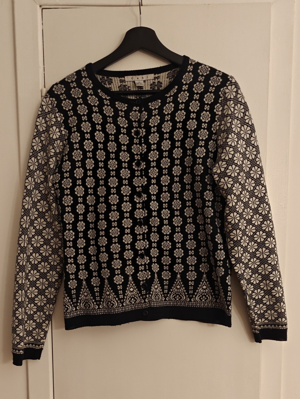 CAbi Black & White Patterned Knit Sweater